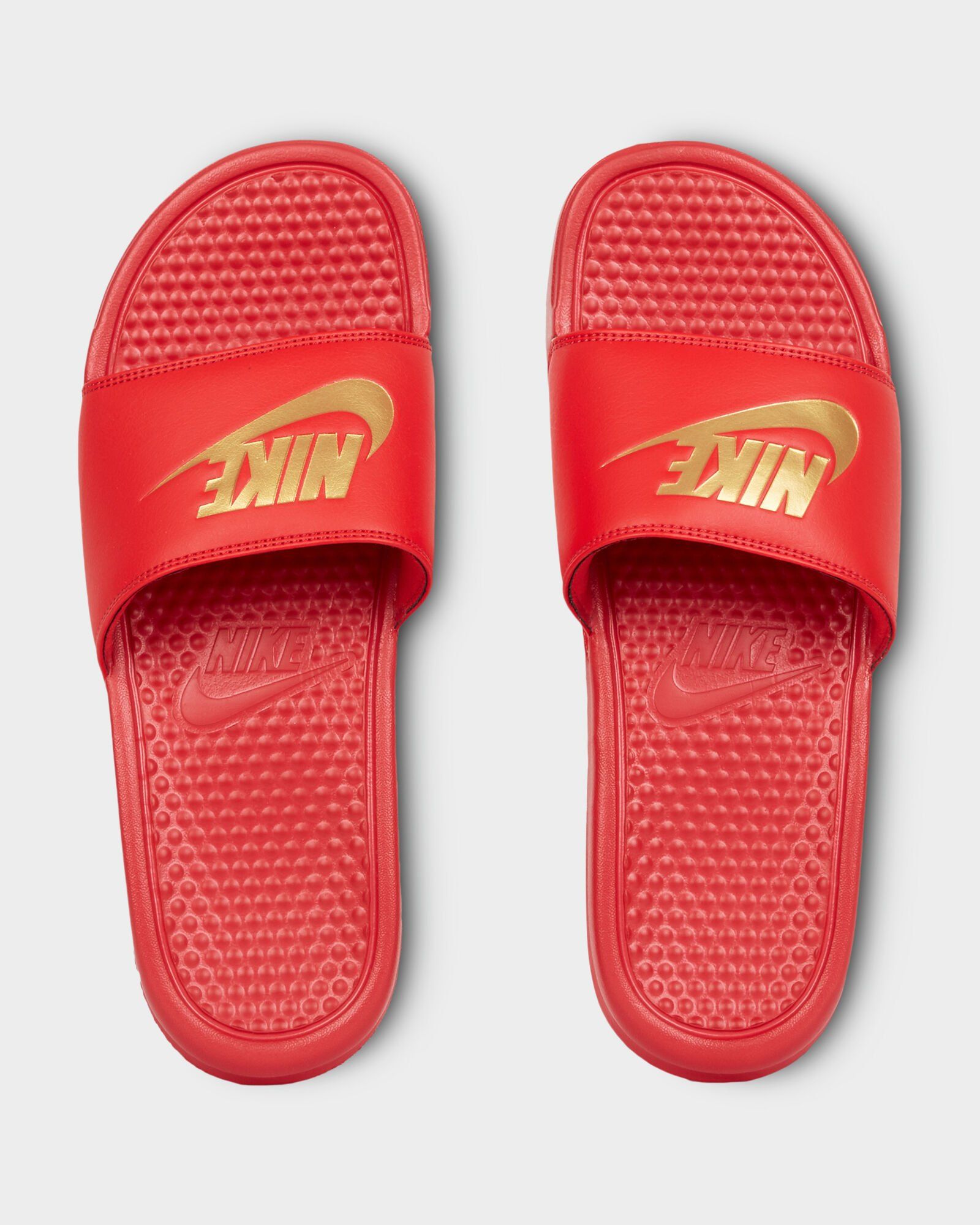 nike benassi slides red and gold