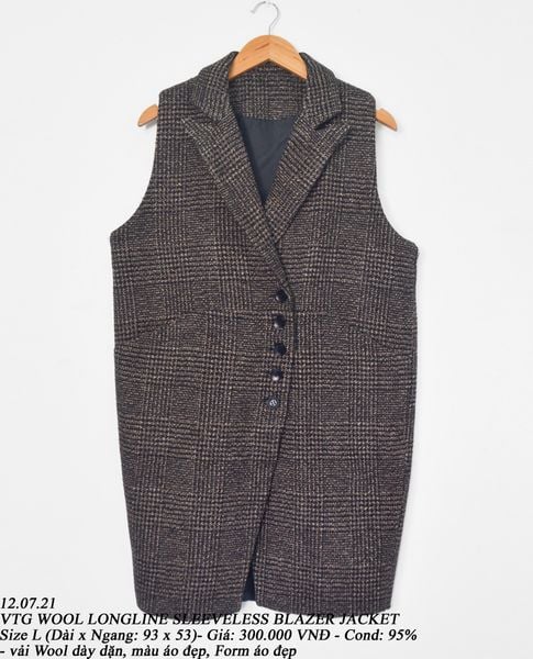  12.07.21 - VTG WOOL LONGLINE SLEEVELESS BLAZER JACKET 