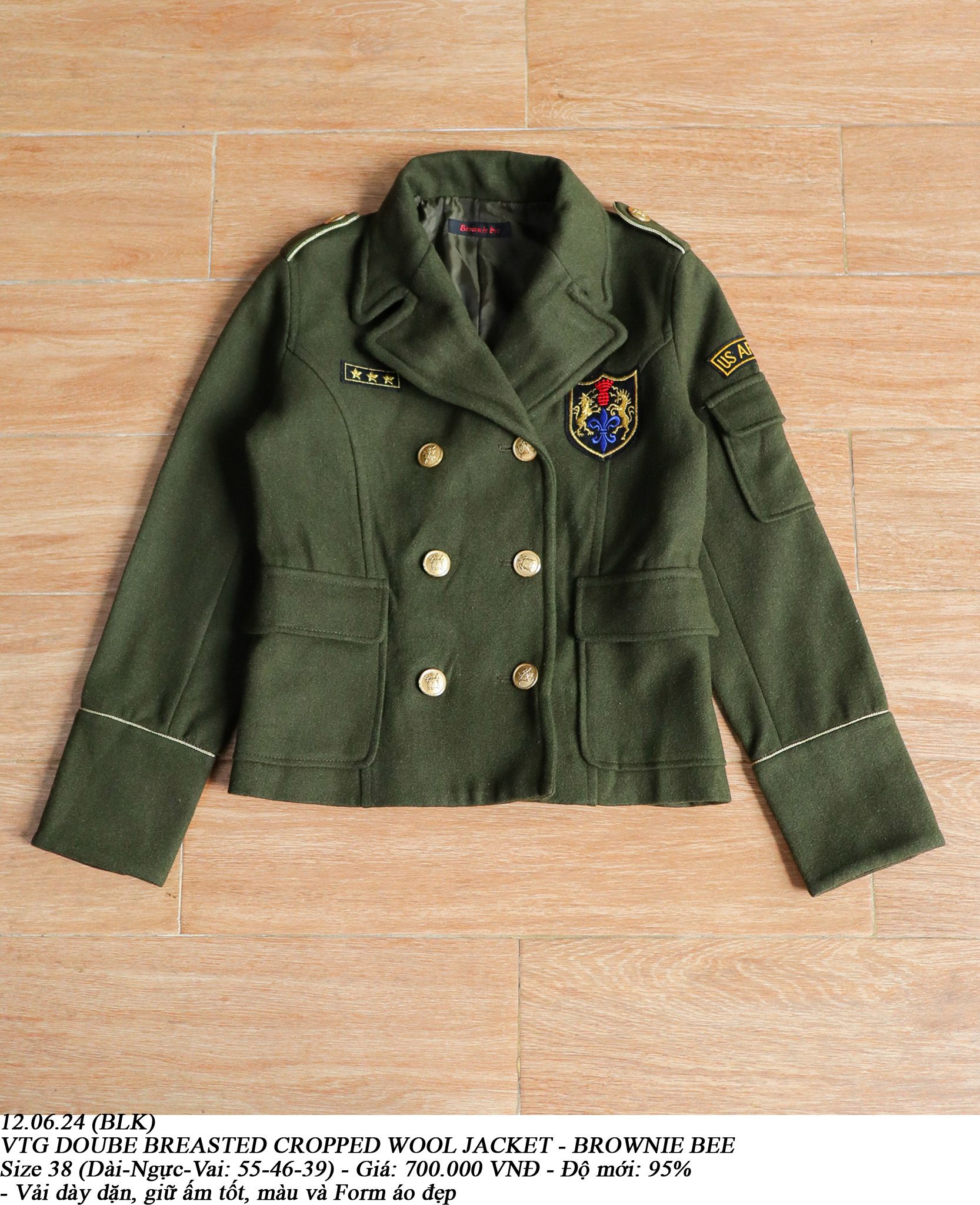  12.06.24 - VTG DOUBLE BREASTED CROPPED WOOL JACKET - BROWNIE BEE 
