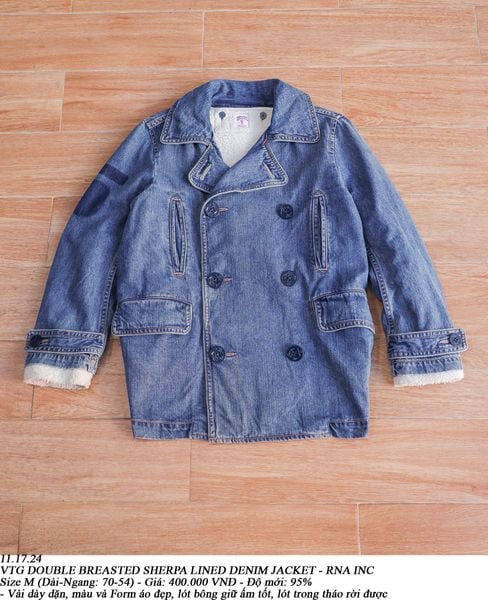  11.17.24 - VTG DOUBLE BREASTED SHERPA LINED DENIM JACKET - RNA INC 