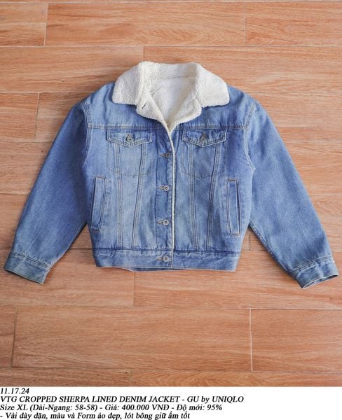  11.17.24 - VTG CROPPED SHERPA LINED DENIM JACKET - GU by UNIQLO 