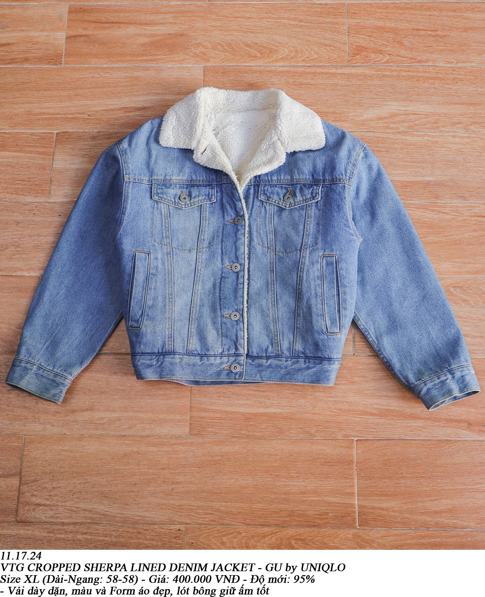  11.17.24 - VTG CROPPED SHERPA LINED DENIM JACKET - GU by UNIQLO 