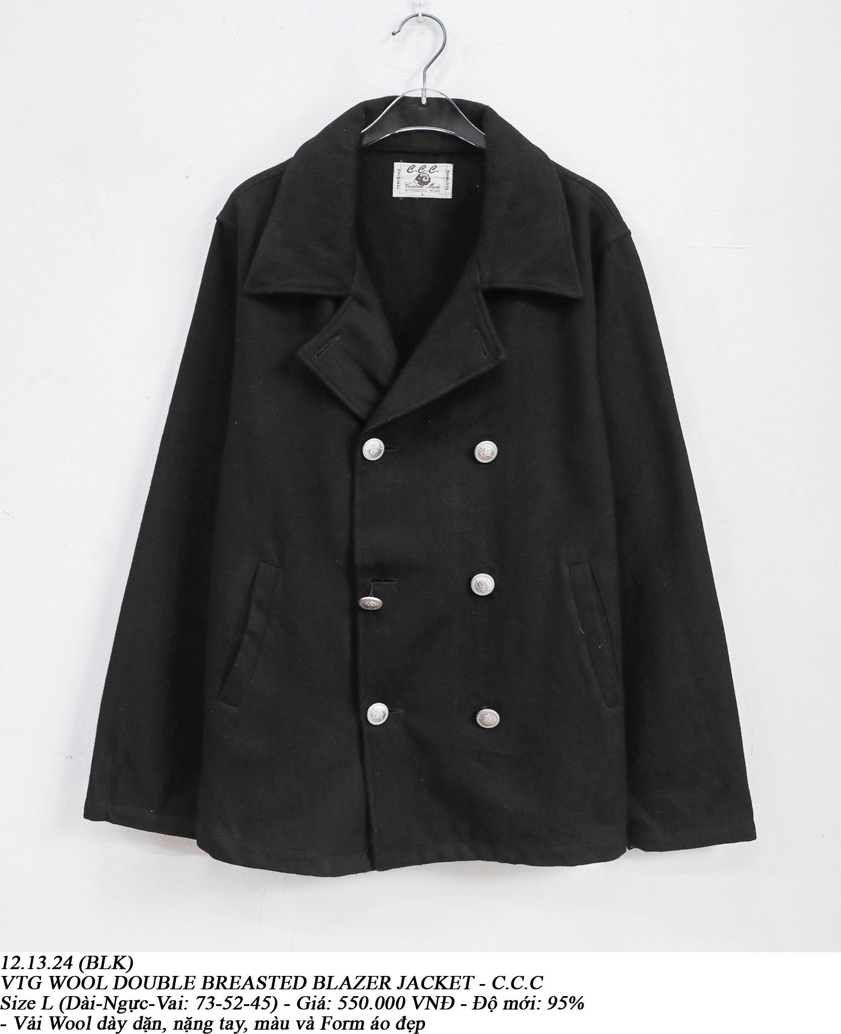  12.13.24 - VTG WOOL DOUBLE BREASTED BLAZER JACKET - C.C.C 