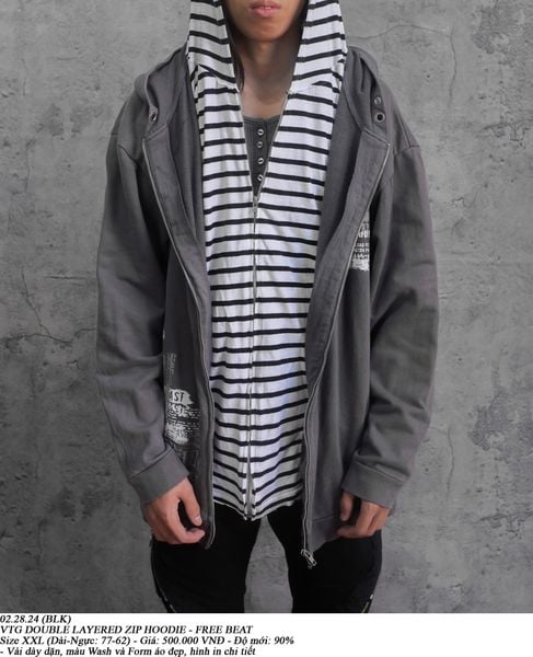  02.28.24 - VTG DOUBLE LAYERED ZIP HOODIE - FREE BEAT 