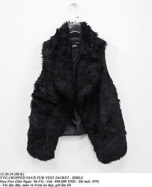 12.20.24 - VTG CROPPED FAUX FUR VEST JACKET - BIBLE 