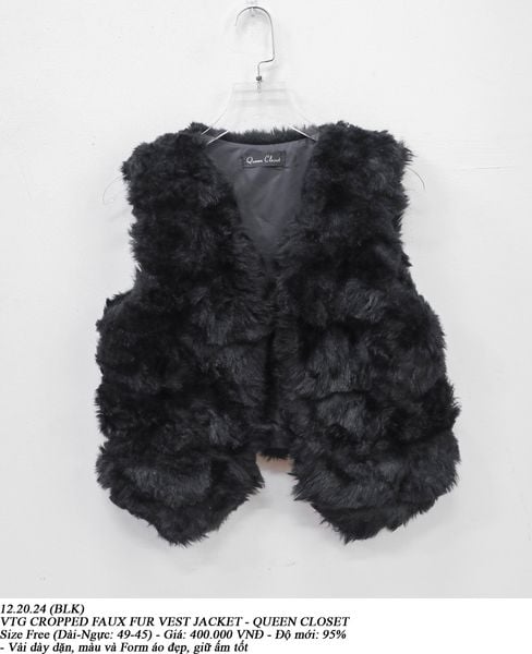  12.20.24 - VTG CROPPED FAUX FUR VEST JACKET - QUEEN CLOSET 