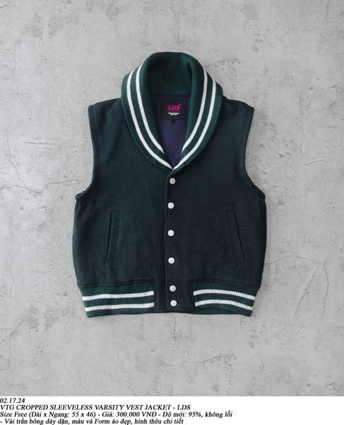  02.17.24 - VTG CROPPED SLEEVELESS VARSITY VEST JACKET - LDS 