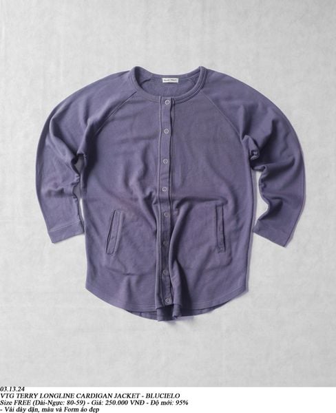  03.13.24 - VTG TERRY LONGLINE CARDIGAN JACKET - BLUCIELO 