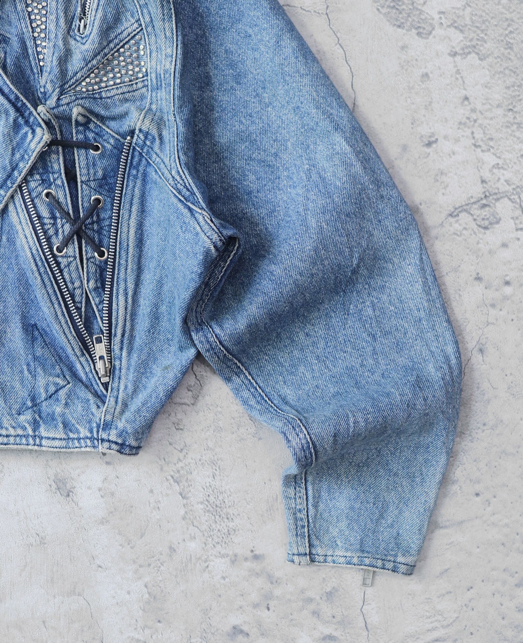  03.31.24 - VTG CROPPED DENIM BIKER JACKET - TRAMWAY DENIM 80s 