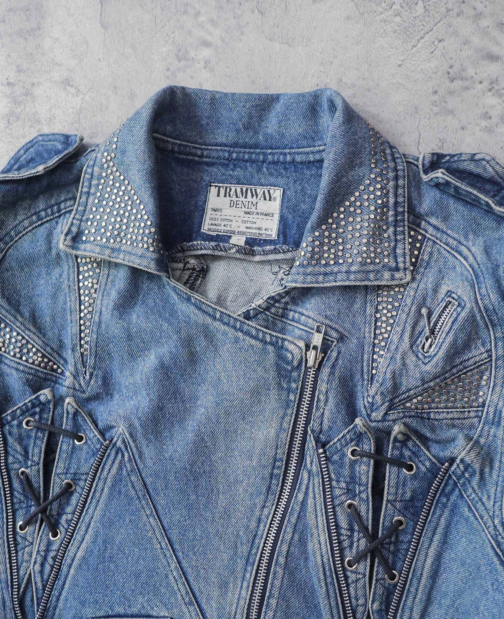  03.31.24 - VTG CROPPED DENIM BIKER JACKET - TRAMWAY DENIM 80s 