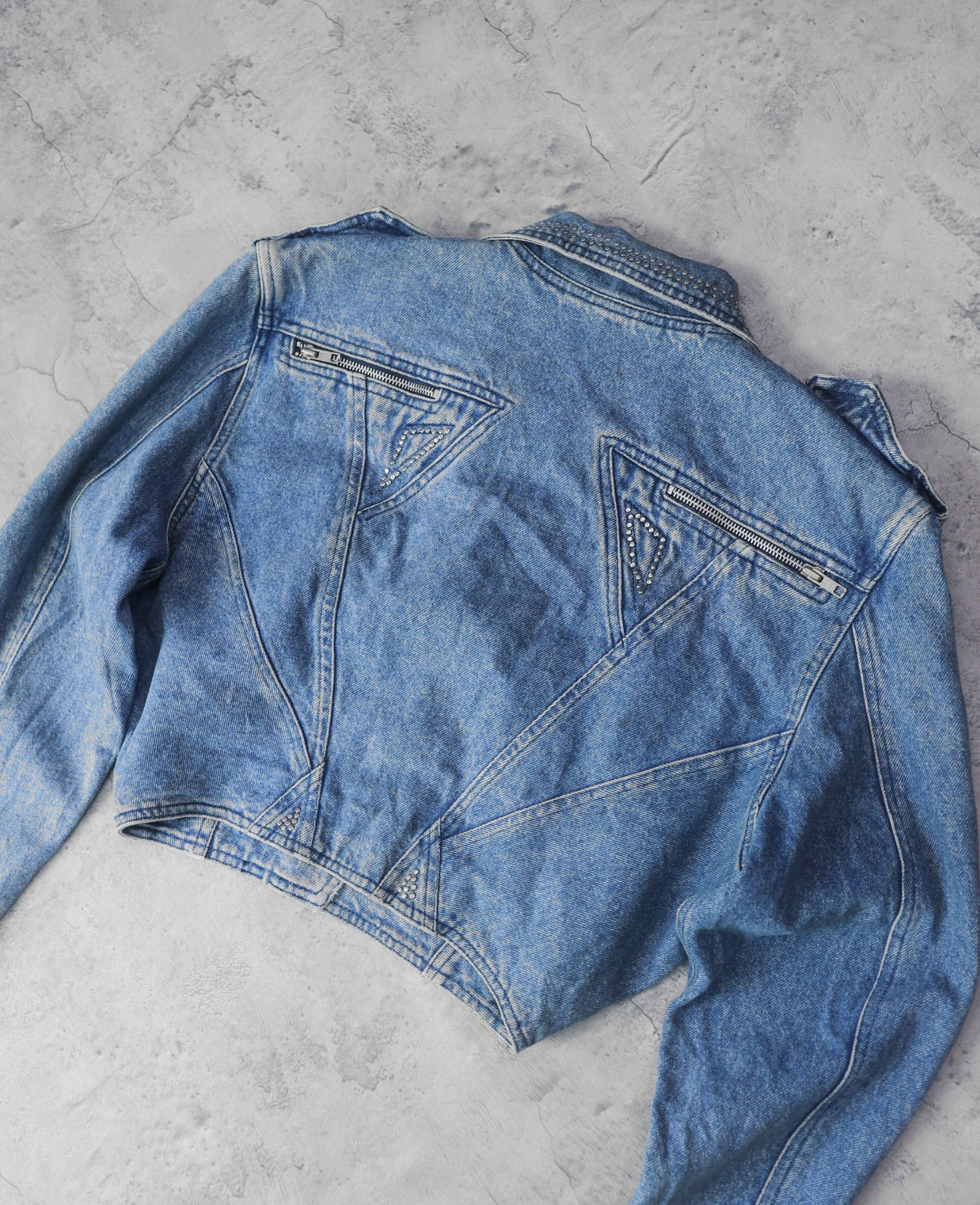  03.31.24 - VTG CROPPED DENIM BIKER JACKET - TRAMWAY DENIM 80s 