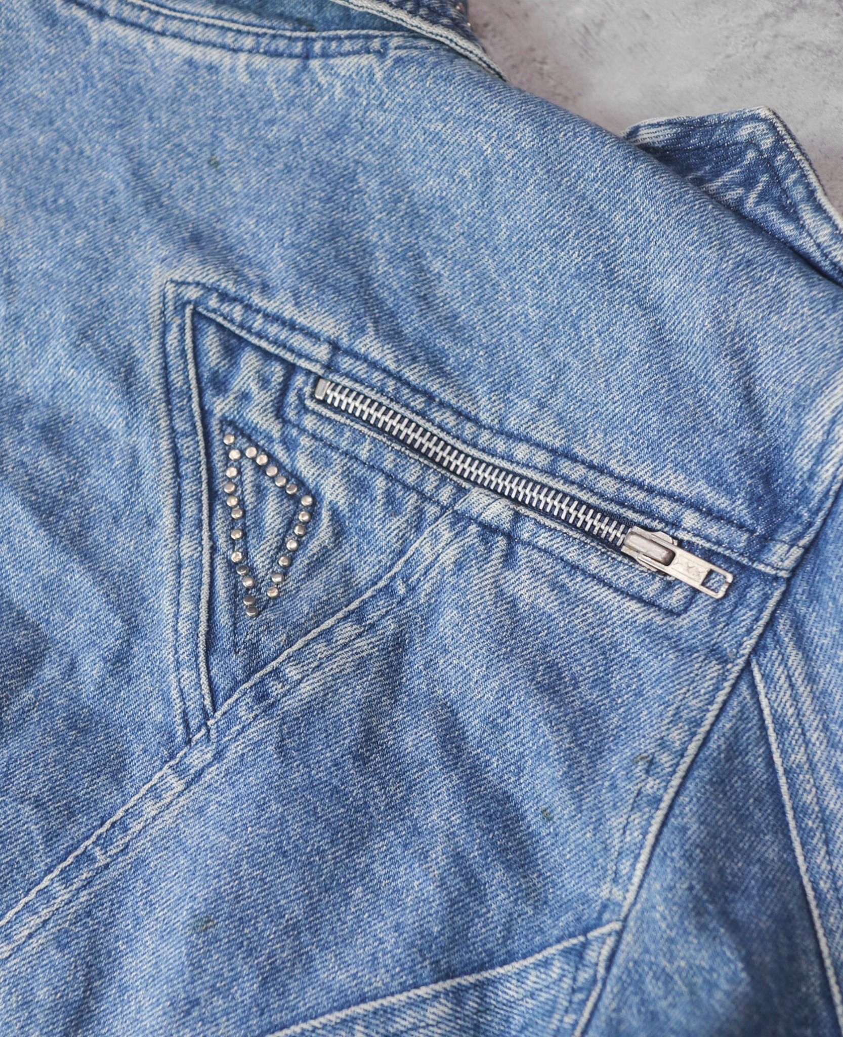 03.31.24 - VTG CROPPED DENIM BIKER JACKET - TRAMWAY DENIM 80s 