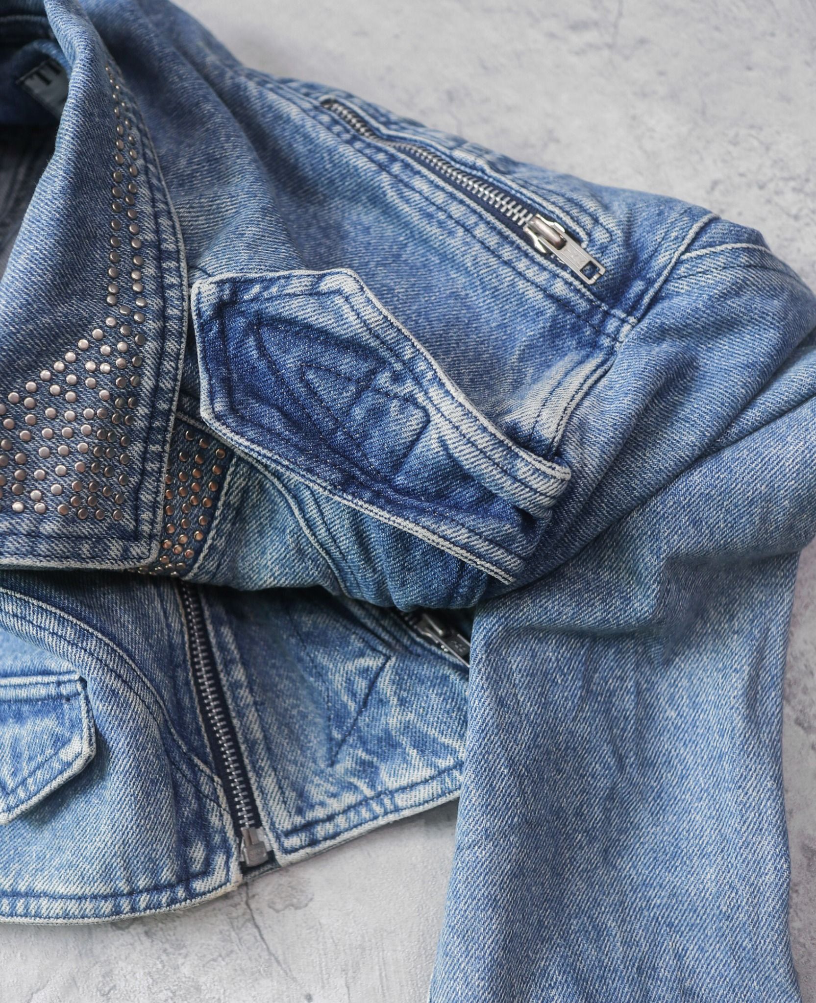  03.31.24 - VTG CROPPED DENIM BIKER JACKET - TRAMWAY DENIM 80s 