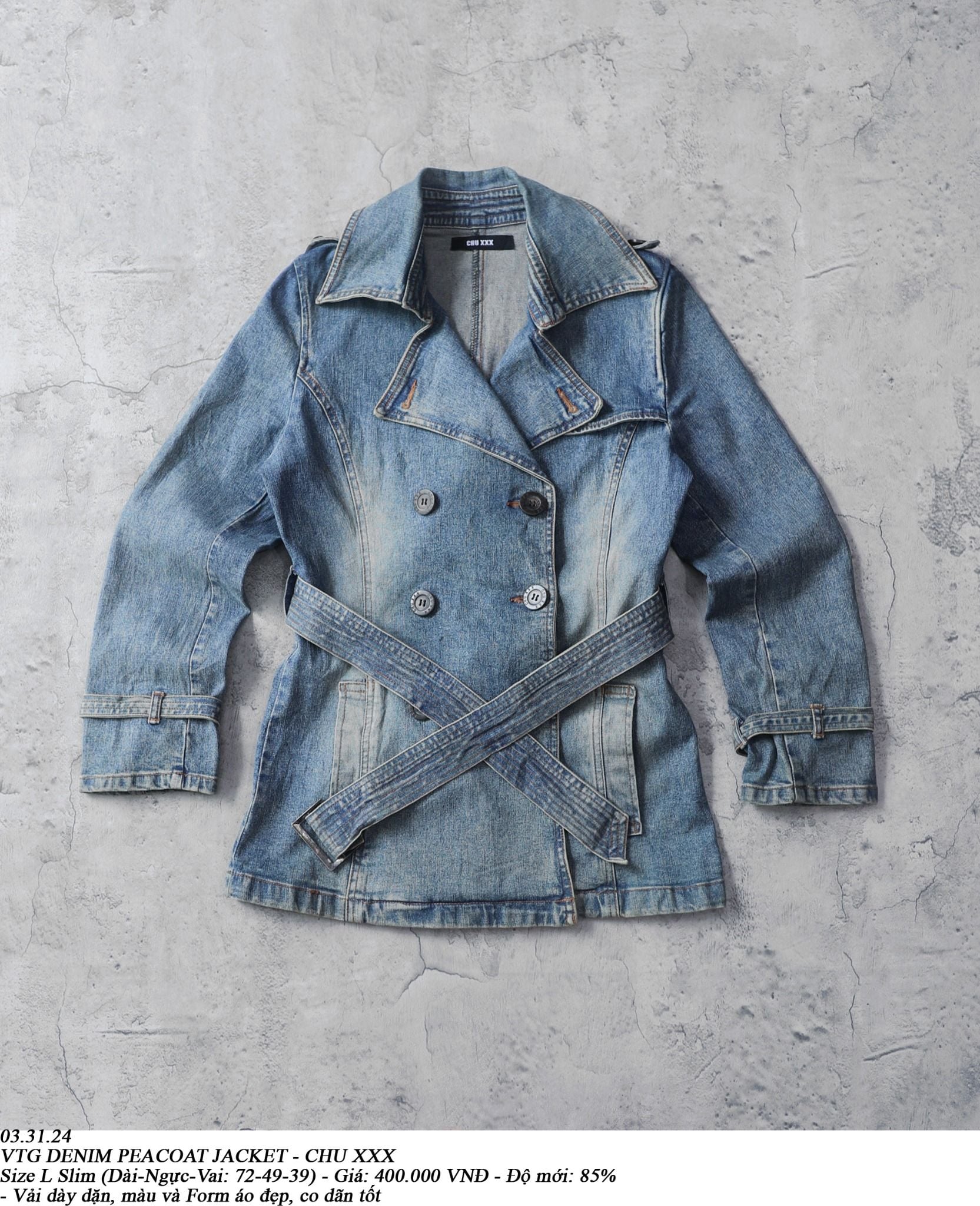  03.31.24 - VTG DENIM PEACOAT JACKET - CHU XXX 