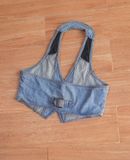  10.21.24 - VTG CROPPED DENIM WAISTCOAT JACKET - SKY BOMBER 