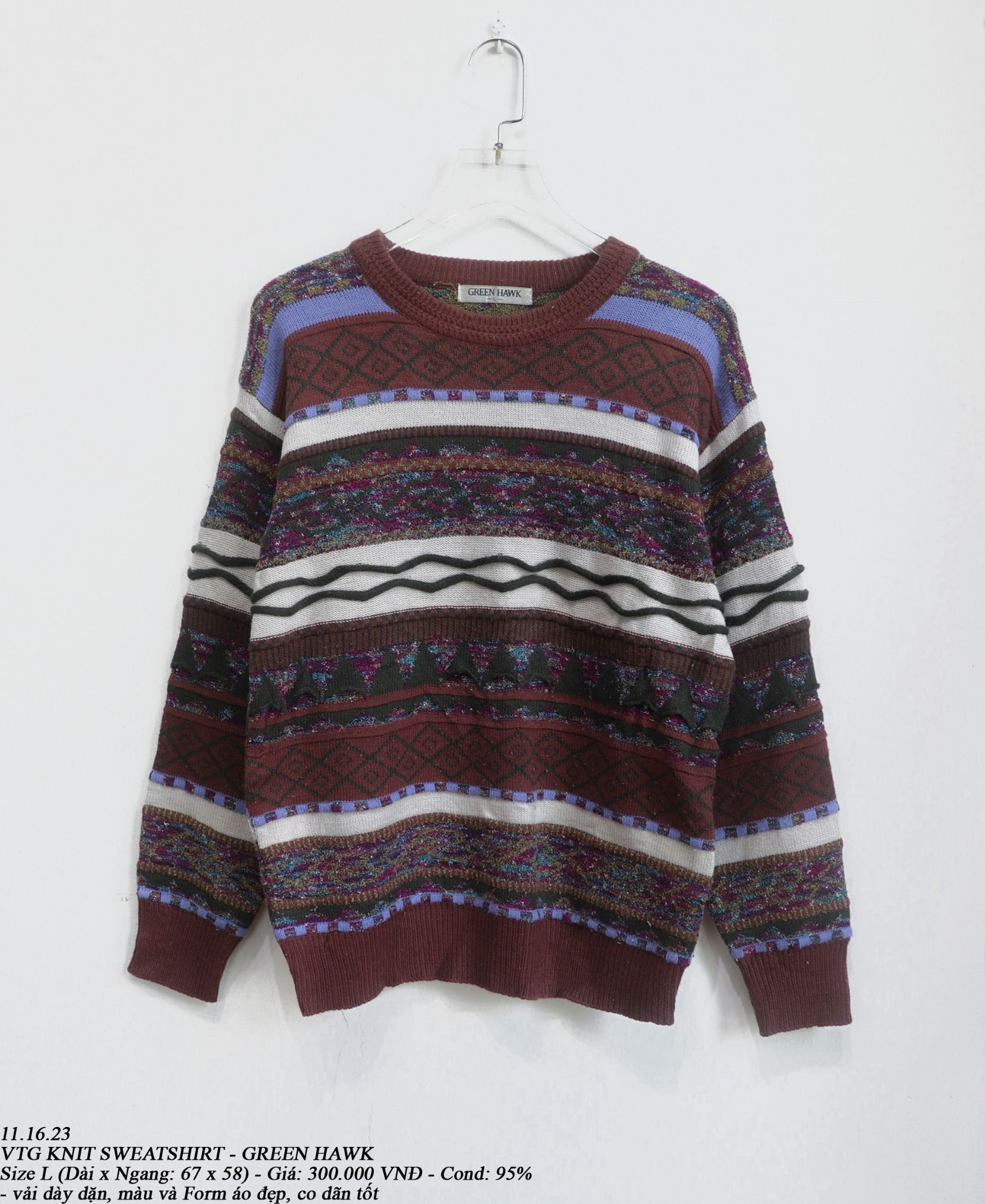  11.16.23 - VTG KNIT SWEATSHIRT - GREEN HAWK 