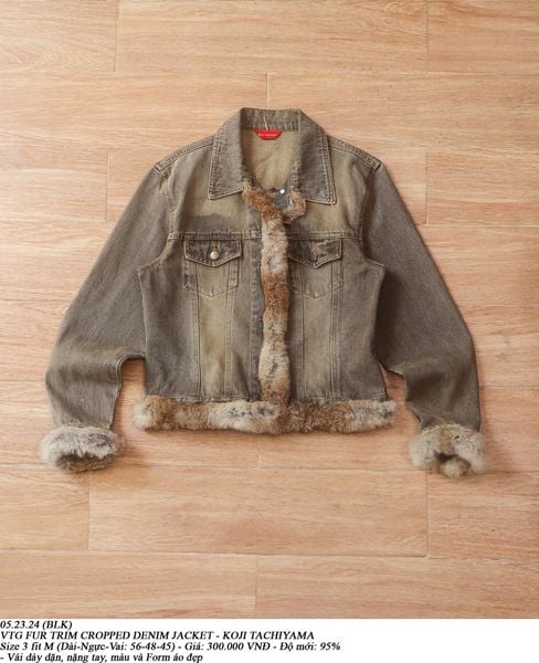  05.23.24 - VTG FUR TRIM CROPPED DENIM JACKET - KOJI TACHIYAMA 