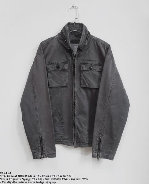  01.14.24 - VTG DENIM BIKER JACKET - ELWOOD RAW STATE 