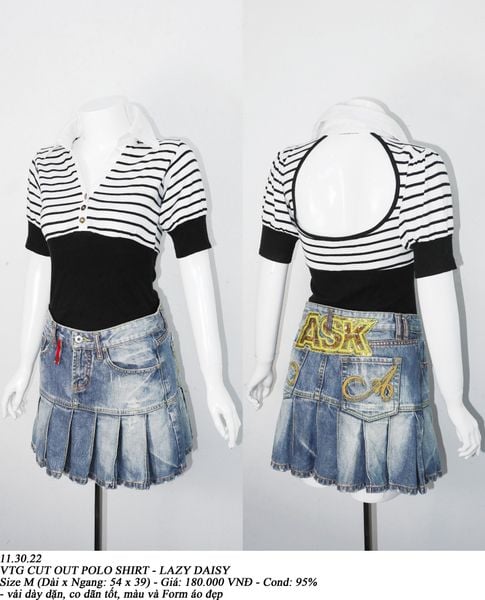  11.30.22 - VTG CUT OUT POLO SHIRT - LAZY DAISY 