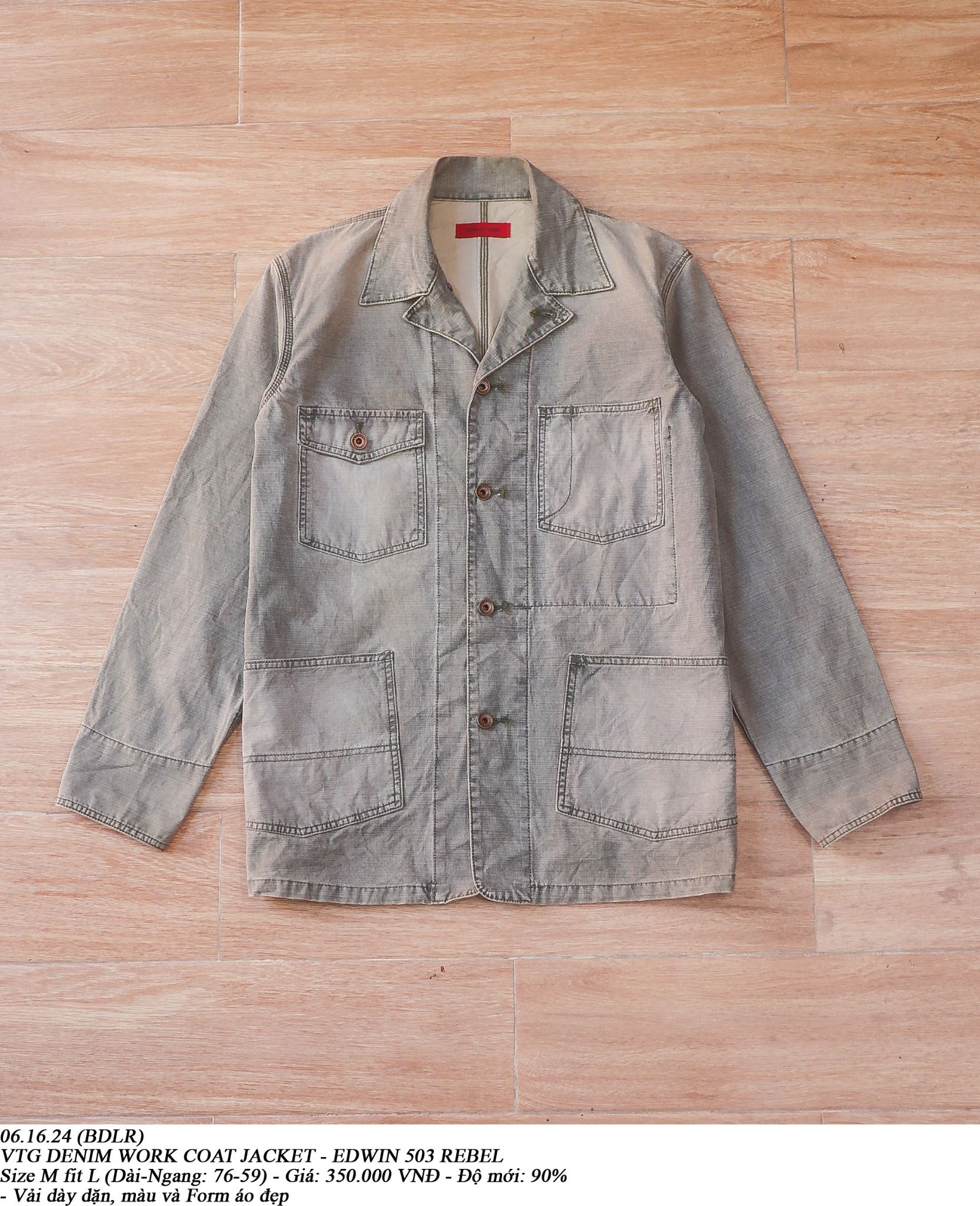  06.16.24 - VTG DENIM WORK COAT JACKET - EDWIN 503 REBEL 