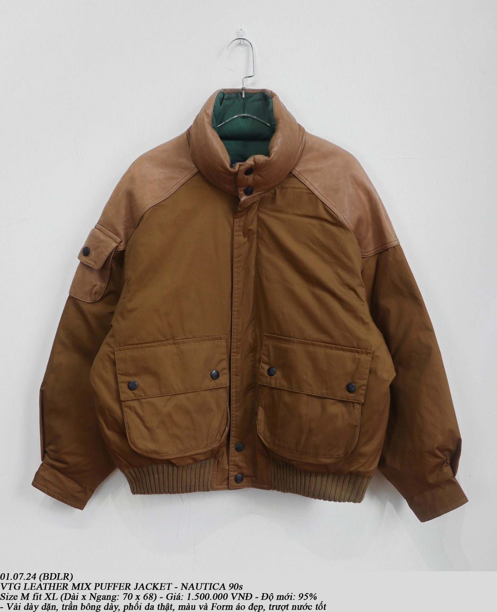  01.07.24 - VTG LEATHER MIX PUFFER JACKET - NAUTICA 