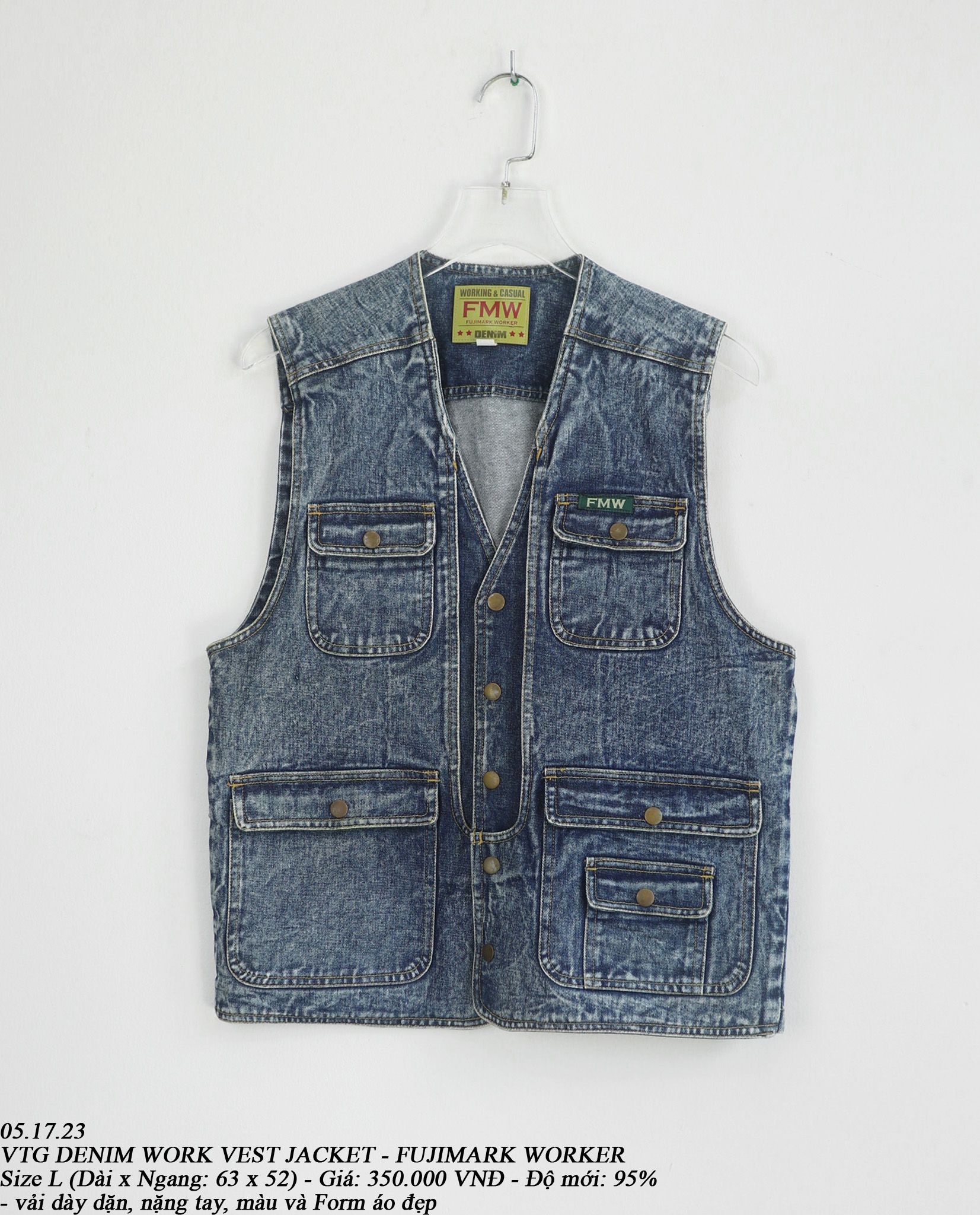  05.17.23 - VTG DENIM WORK VEST JACKET - FUJIMARK WORKER 