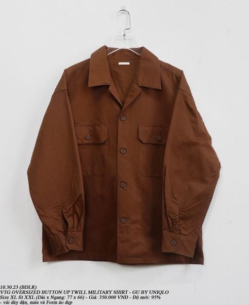  10.30.23 - VTG OVERSIZED BUTTON UP TWILL MILITARY SHIRT - GU by UNIQLO 