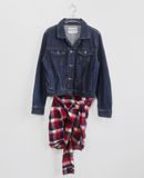  08.06.23 - VTG FLANNEL LAYERED CROPPED DENIM JACKET - PIQUE DE PIQUE 