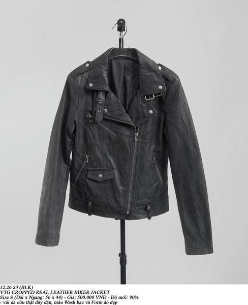  12.26.23 - VTG CROPPED REAL LEATHER BIKER JACKET 