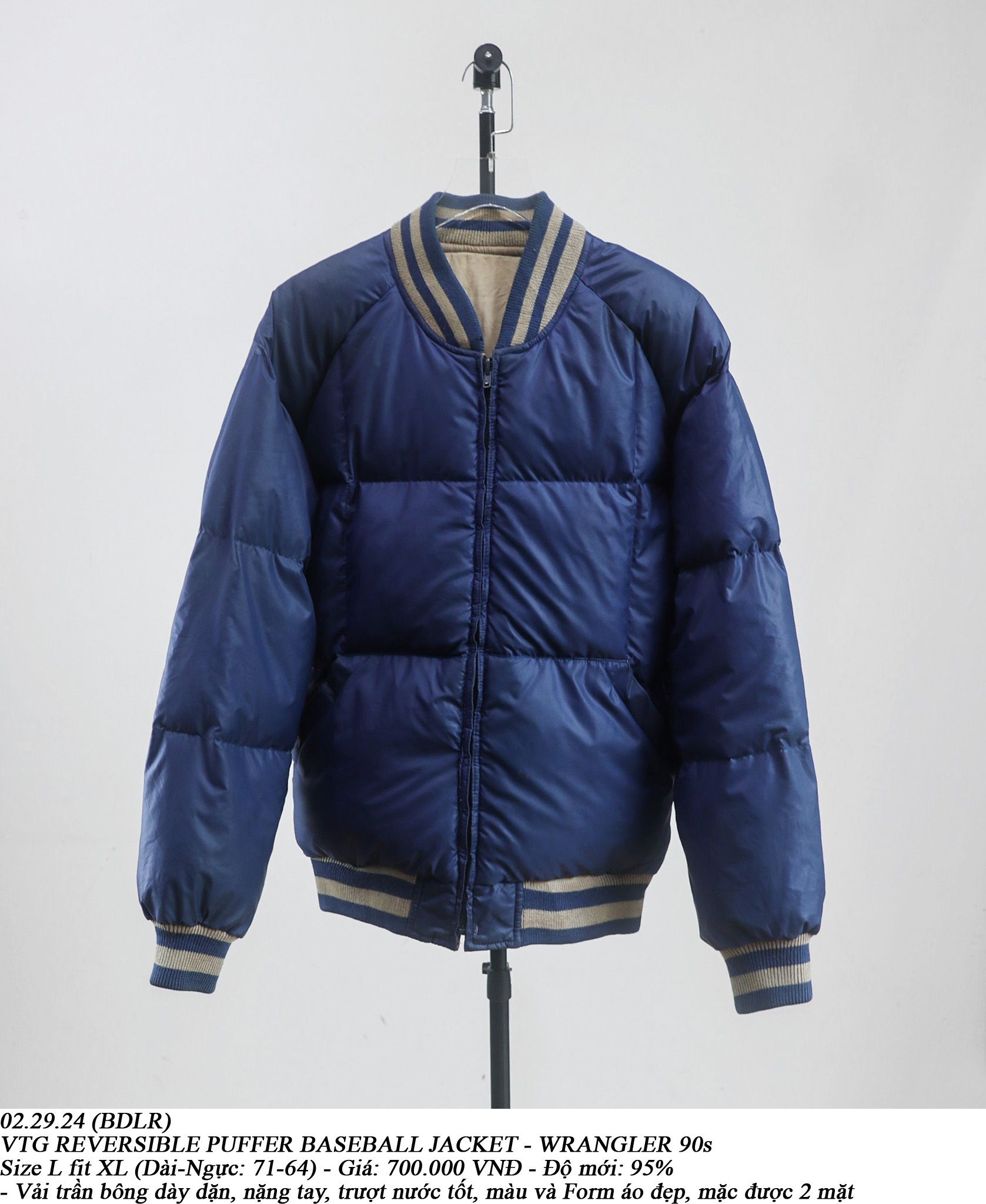  02.29.24 - VTG REVERSIBLE PUFFER BASEBALL JACKET - WRANGLER 90s 