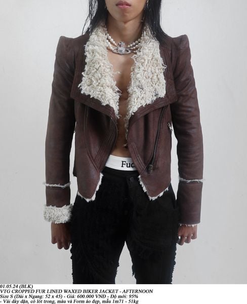 01.05.24 - VTG CROPPED FUR LINED WAXED BIKER JACKET - AFTERNOON 