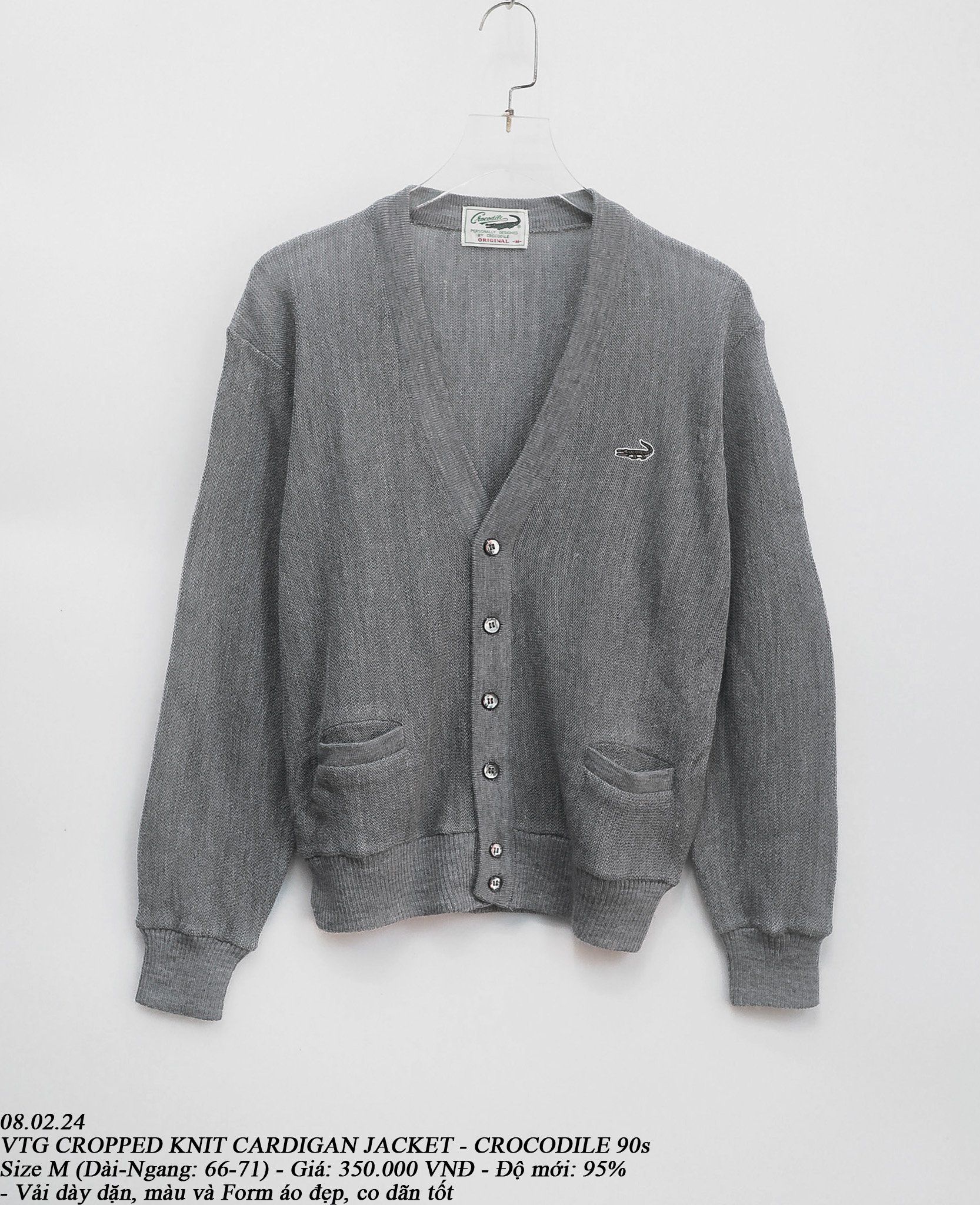  07.28.24 - VTG CROPPED KNIT CARDIGAN JACKET - CROCODILE 90s 