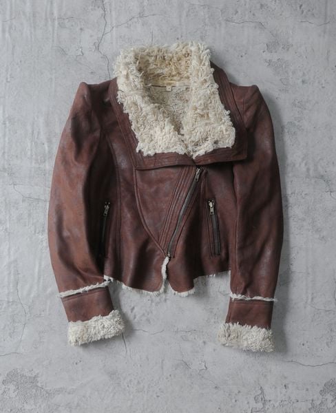  01.05.24 - VTG CROPPED FUR LINED WAXED BIKER JACKET - AFTERNOON 