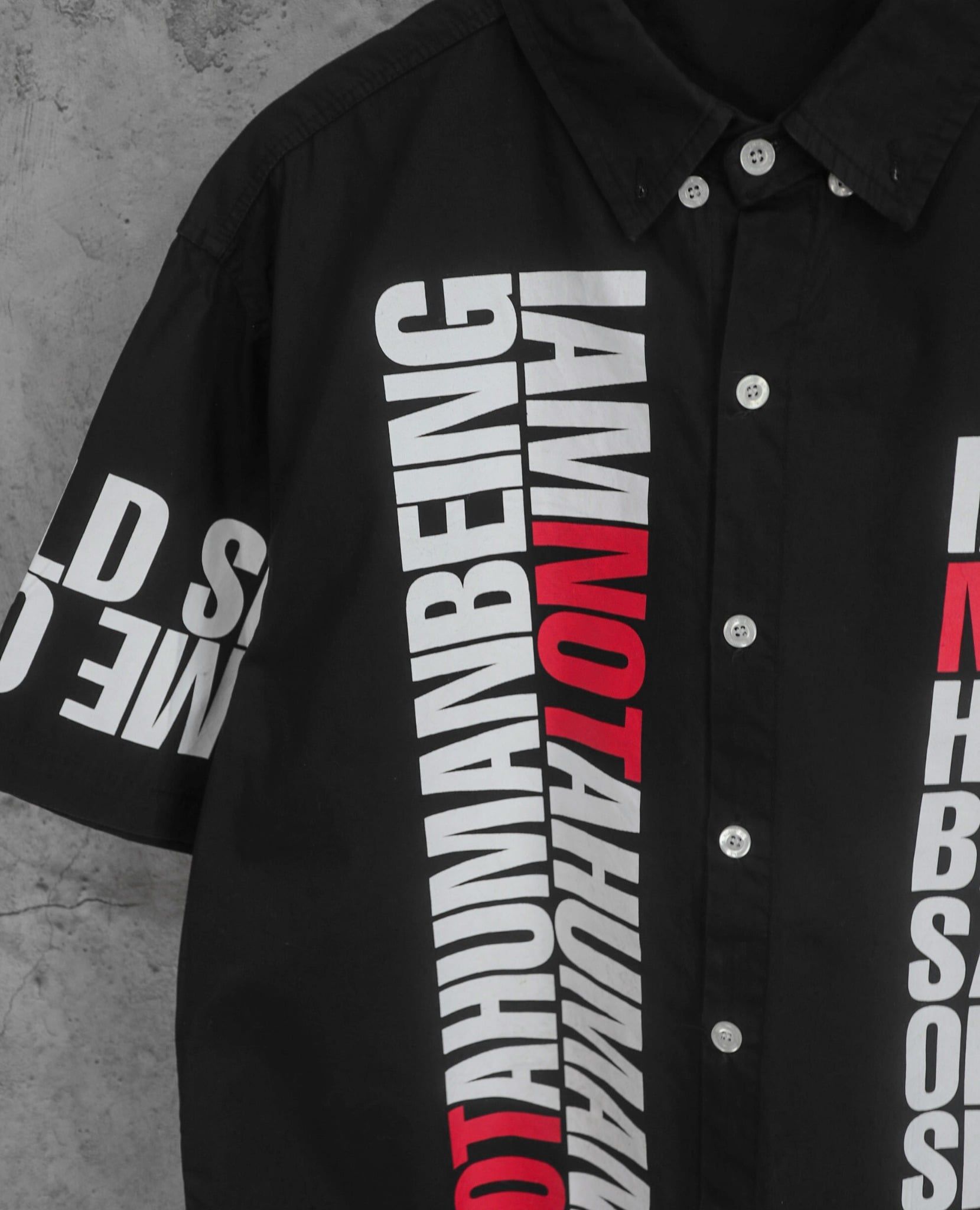  08.18.23 - VTG BUTTON UP SHIRT - IAM NOT A HUMAN BEING 