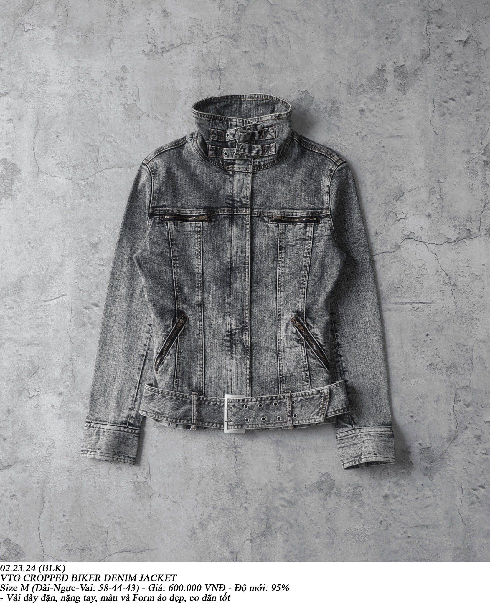  02.23.24 - VTG CROPPED DENIM BIKER JACKET - IN THE ATTIC 