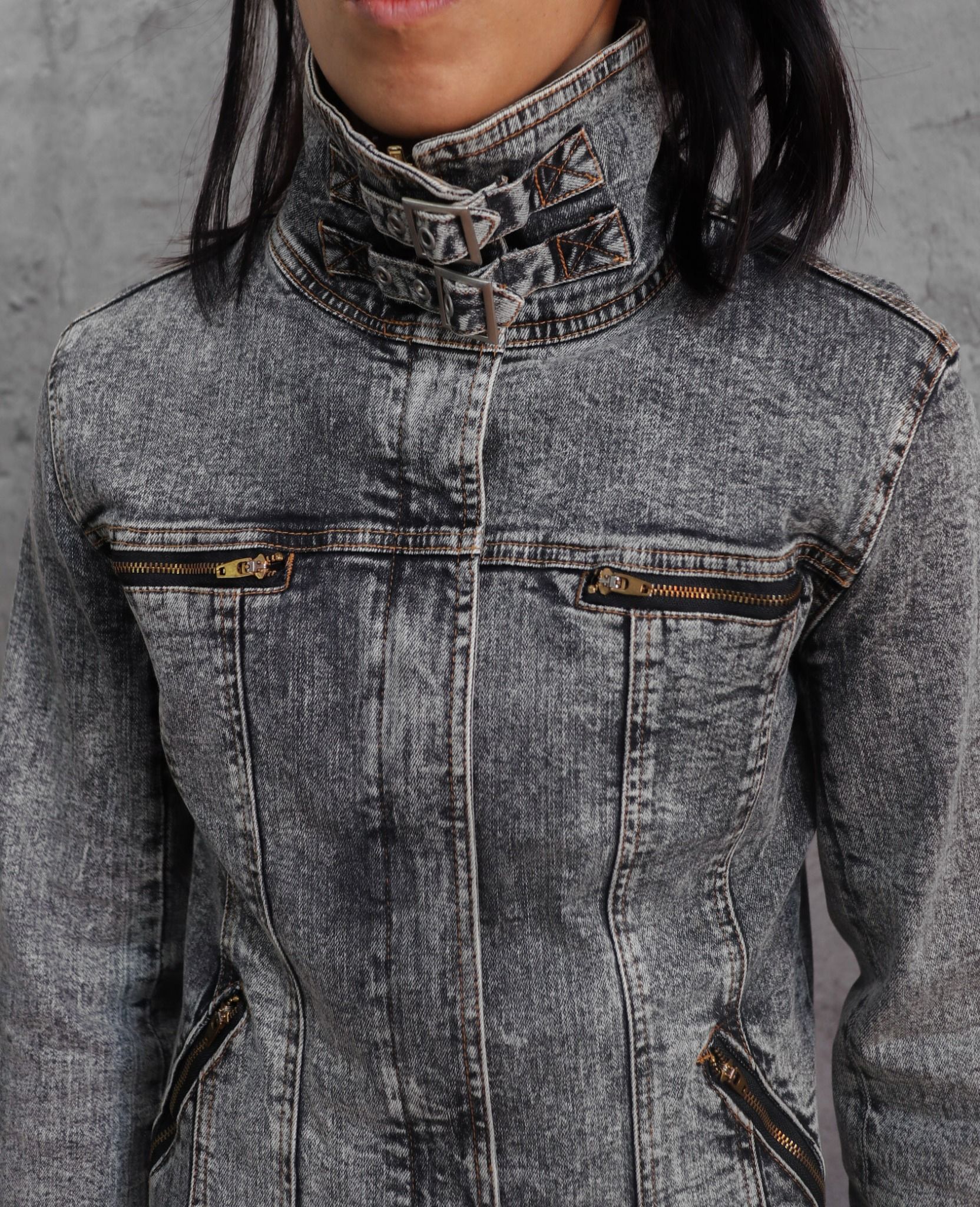  02.23.24 - VTG CROPPED DENIM BIKER JACKET - IN THE ATTIC 