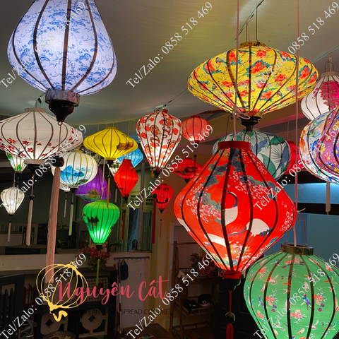  (Miễn phí vận chuyển) Combo đèn lồng vải phi họa tiết - 20 đèn lồng trang trí cửa hàng 