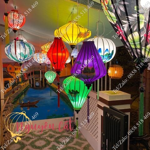  (Miễn phí vận chuyển) Combo đèn lồng vải phi họa tiết - 50 đèn lồng trang trí lễ hội 
