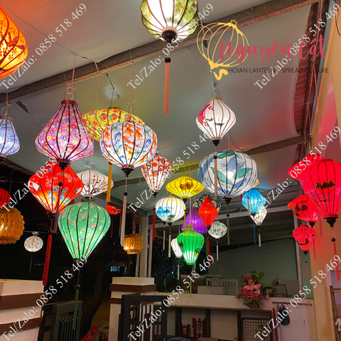  (Miễn phí vận chuyển) Combo đèn lồng vải phi họa tiết - 50 đèn lồng trang trí lễ hội 