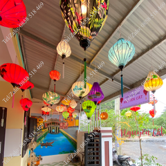 (Miễn phí vận chuyển) Combo đèn lồng vải phi họa tiết - 25 đèn lồng trang trí quán cà phê