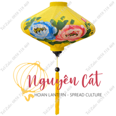 Đèn lồng Hội An khung tre vải đũi vẽ tay hoa mẫu đơn (Trong nhà)
