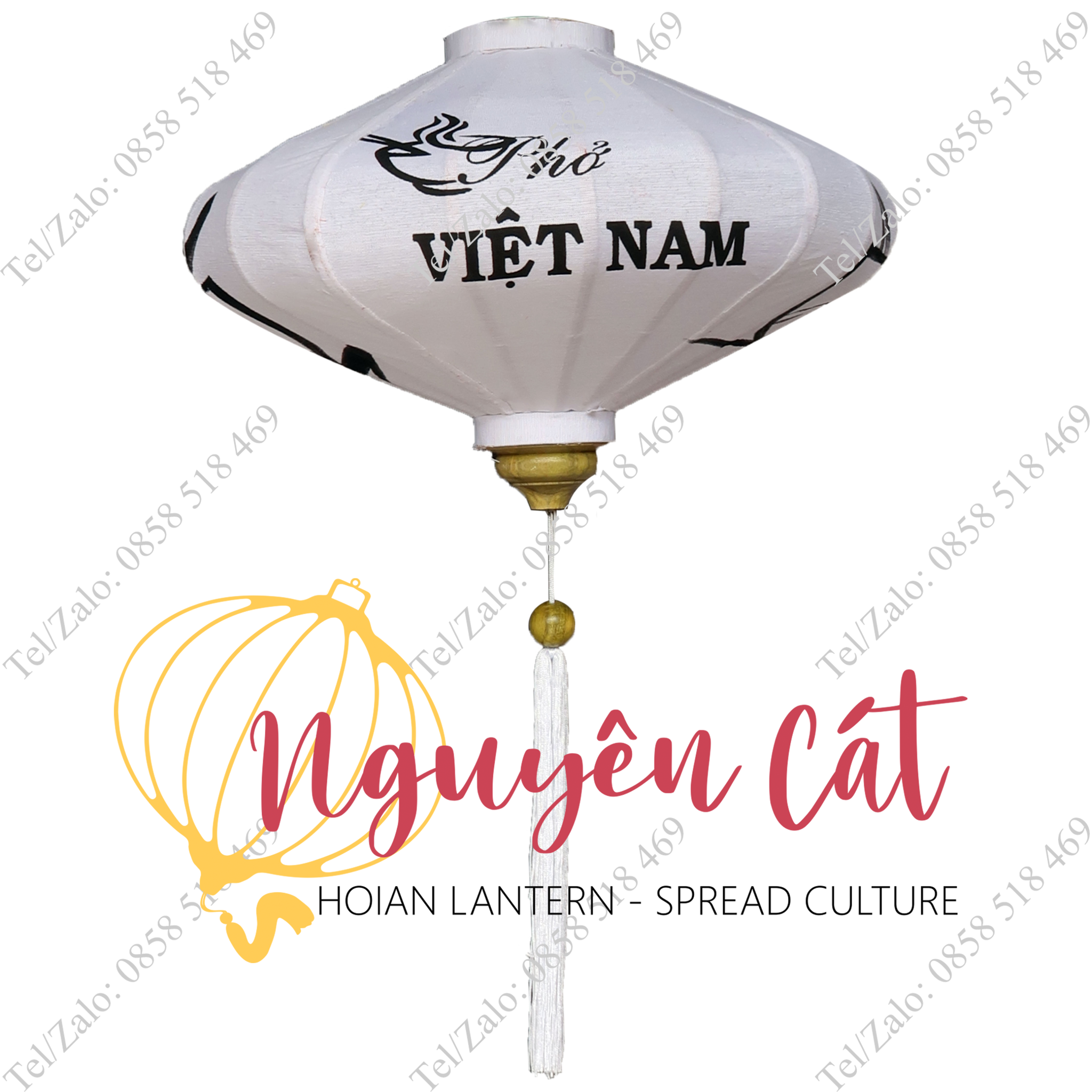 Đèn lồng Hội An khung tre vải đũi vẽ tay Phở (Trong nhà)