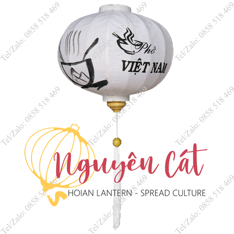  Đèn lồng Hội An khung tre vải đũi vẽ tay Phở (Trong nhà) 