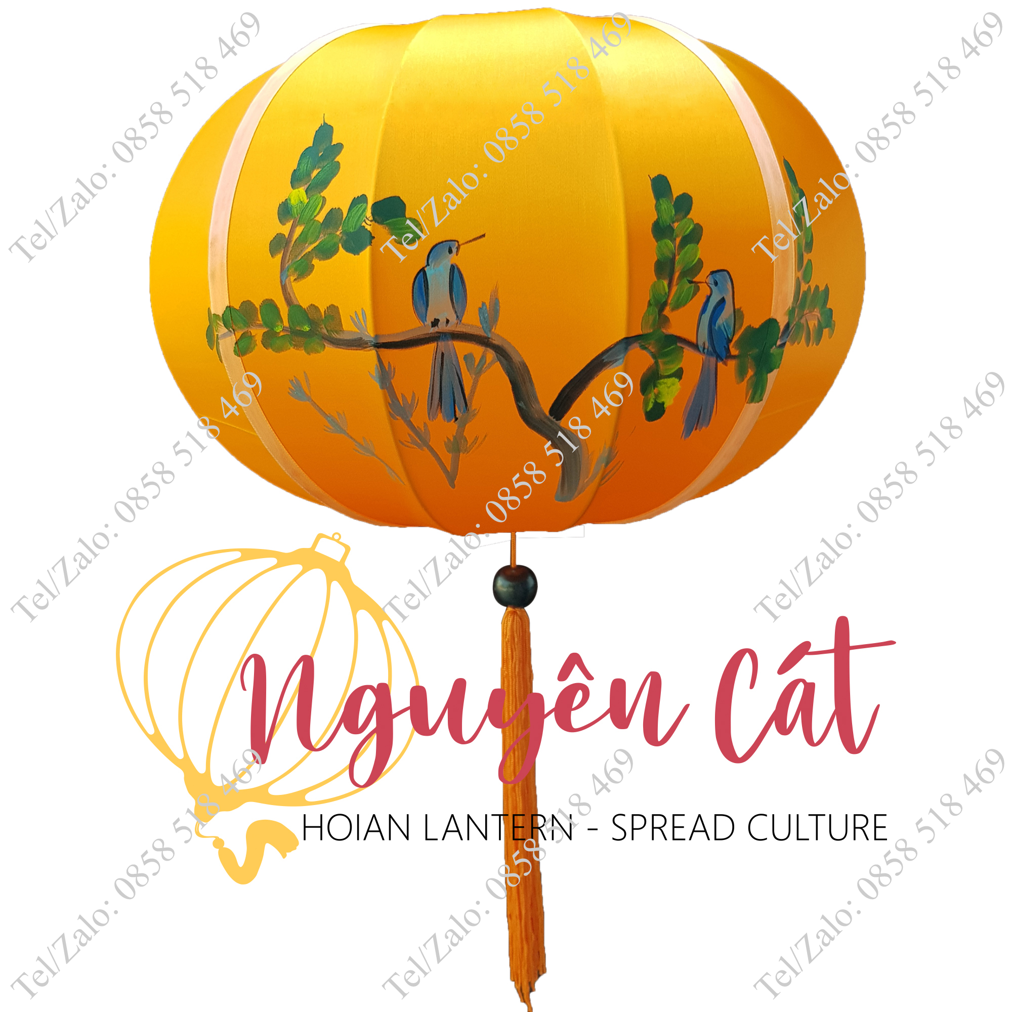 Đèn lồng khung sắt kiểu bí vẽ tay (vải phi)