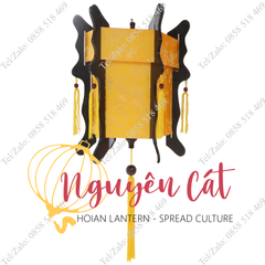 Đèn lồng gỗ lục giác Hội An vải gấm vàng hoạ tiết hoa lá (Trong nhà)