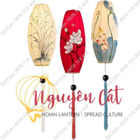  Đèn lồng khung sắt kiểu cà na vẽ tay (vải phi) 