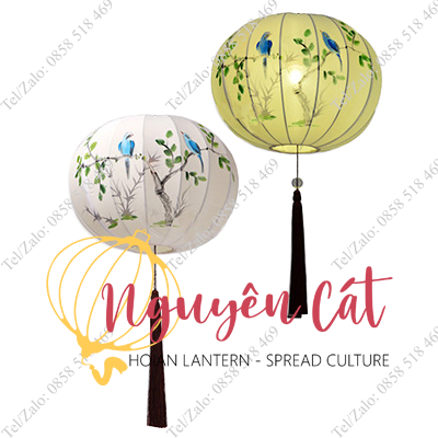  Đèn lồng khung sắt kiểu bí vẽ tay (vải phi) 