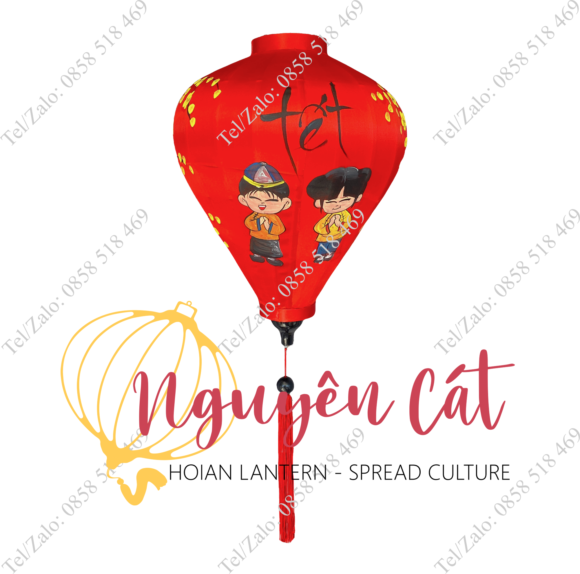 Đèn lồng Tết vẽ Tiểu đồng chúc Tết