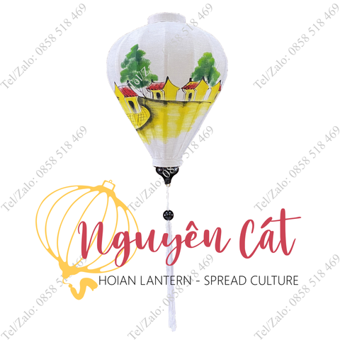  Đèn lồng Hội An khung tre vải đũi vẽ tay Phố Cổ Hội An (Trong nhà) 