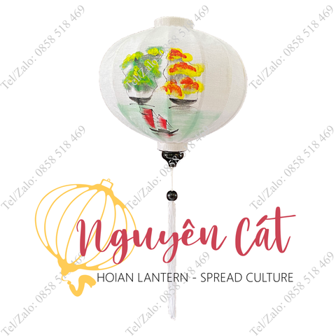  Đèn lồng Hội An khung tre vải đũi vẽ tay Vịnh Hạ Long (Trong nhà) 